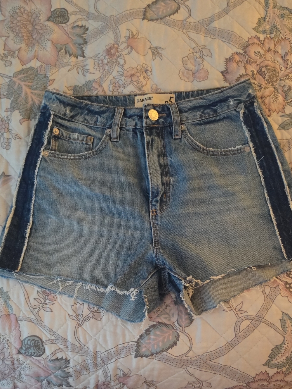 Garage Size 5 Two-Tone Light Blue Denim Shorts with Distressed Detail